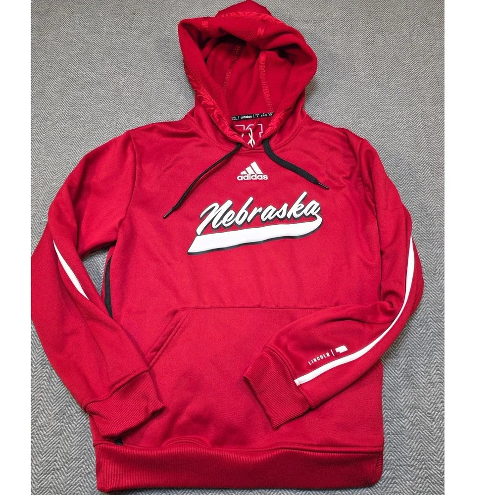 Adidas Nebraska Cornhuskers Hoodie Red Mens Small NCAA Script Logo Sweatshirt